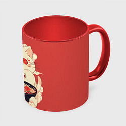 Кружка цветная Japanese cat eats ramen