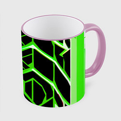 Кружка 3D Green lines on a black background, цвет: 3D-розовый кант