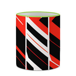 Кружка 3D Black and red stripes on a white background, цвет: 3D-светло-зеленый кант — фото 2