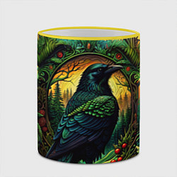 Кружка 3D Скандинавский ворон лесной узор, цвет: 3D-желтый кант — фото 2