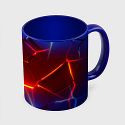 Кружка 3D Светящиеся лавой неоновые плиты в разломе, цвет: 3D-белый + синий
