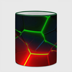 Кружка 3D Зеленые и красные неоновые плиты в разломе, цвет: 3D-зеленый кант — фото 2