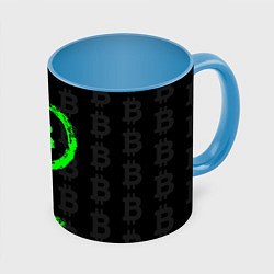 Кружка 3D Биткоин - салатовый неон, цвет: 3D-белый + небесно-голубой