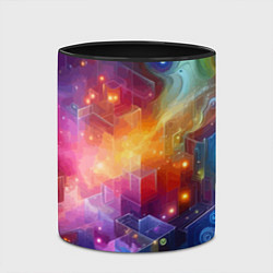 Кружка 3D Геометрический неоновый космос - нейросеть, цвет: 3D-белый + черный — фото 2