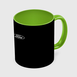 Кружка 3D Ford logo white steel, цвет: 3D-белый + светло-зеленый