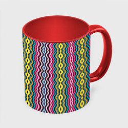 Кружка 3D Абстрактные разноцветные вертикальные полосы, цвет: 3D-белый + красный