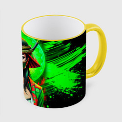 Кружка цветная Девушка самурай в зеленой маске