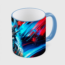 Кружка цветная Самурай синий неоновый демон со светящимися глазам