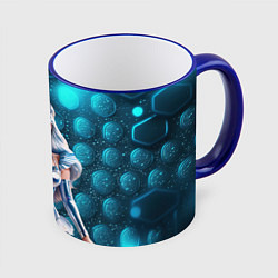 Кружка цветная Блондинка с аппетитными формами в блестящем костюм