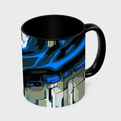 Кружка 3D Blue stripes on a black and white background, цвет: 3D-белый + черный