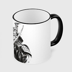 Кружка 3D Кот рыцарь самурай, цвет: 3D-черный кант