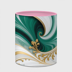 Кружка 3D Зеленые волны и золотые веточки, цвет: 3D-белый + розовый — фото 2