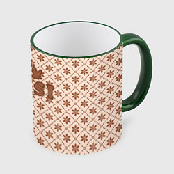 Кружка 3D Гусси - узор в стиле Гучи, цвет: 3D-зеленый кант