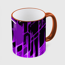 Кружка 3D Abstract purple stripes on a black background, цвет: 3D-оранжевый кант