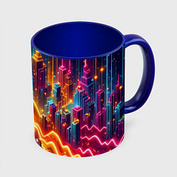 Кружка 3D Neon metropolis - vaporwave, цвет: 3D-белый + синий