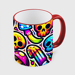 Кружка цветная Композиция из черепов и грибов - нейроарт