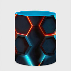 Кружка 3D Неоновые темно синие соты, цвет: 3D-белый + небесно-голубой — фото 2