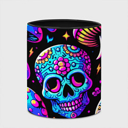 Кружка 3D Мексиканский череп и мухомор - неоновое свечение, цвет: 3D-белый + черный — фото 2