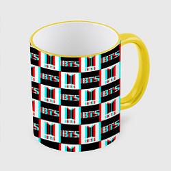 Кружка 3D BTS glitch pattern, цвет: 3D-желтый кант