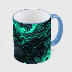 Кружка цветная Бирюзовый мрамор на черном фоне