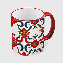 Кружка цветная Узор красно-синий на белом фоне
