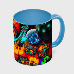Кружка 3D Фрактальный узор из фигур, цвет: 3D-белый + небесно-голубой