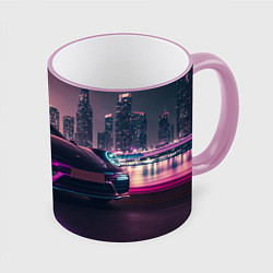 Кружка 3D Porshe ночной город, цвет: 3D-розовый кант