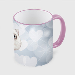 Кружка 3D Белый кот невдупленыш, цвет: 3D-розовый кант
