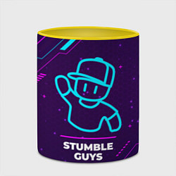 Кружка 3D Символ Stumble Guys в неоновых цветах на темном фо, цвет: 3D-белый + желтый — фото 2