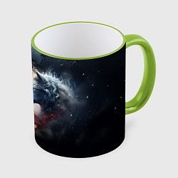 Кружка 3D Влюбленные волки огонь и лед, цвет: 3D-светло-зеленый кант