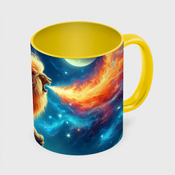 Кружка 3D Огнедышащий крылатый лев - неоновое свечение, цвет: 3D-белый + желтый