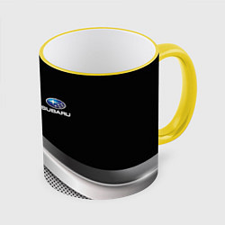 Кружка 3D Subaru metal steel, цвет: 3D-желтый кант