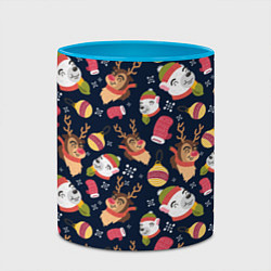 Кружка 3D Новогодний детский паттерн с животными, цвет: 3D-белый + небесно-голубой — фото 2