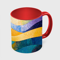 Кружка 3D Разноцветная геометрическая мозаика, цвет: 3D-белый + красный