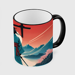 Кружка цветная Самурай на рассвете