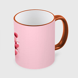 Кружка цветная Розовый плюшевый мишка со спины в разломе стены