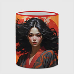 Кружка 3D Девушка на темном фоне, цвет: 3D-красный кант — фото 2
