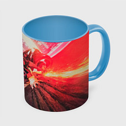 Кружка 3D Ёжик Шэдоу на мотоцикле, цвет: 3D-белый + небесно-голубой