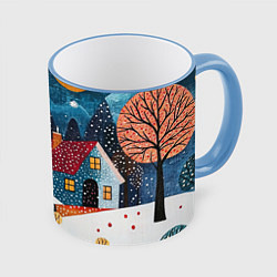 Кружка цветная Новогодняя ночь пейзаж