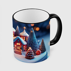 Кружка цветная Объемный новогодний городок