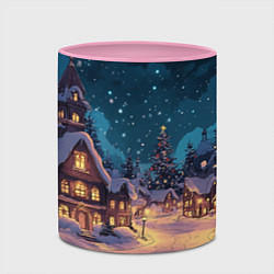Кружка 3D Новогодний ламповый ночной город, цвет: 3D-белый + розовый — фото 2