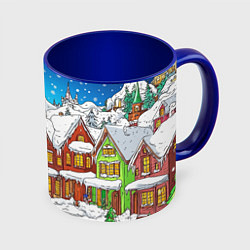 Кружка цветная Яркий рисованный снежный городок