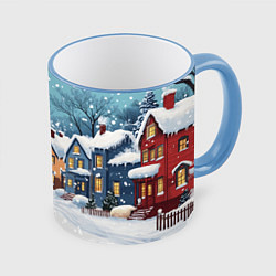 Кружка 3D Пустой зимний дворик, цвет: 3D-небесно-голубой кант