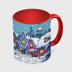Кружка цветная Зимние домики иллюстрация