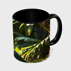 Кружка 3D Стоящий рядом с ананасами и пальмами в солнечных л, цвет: 3D-белый + черный