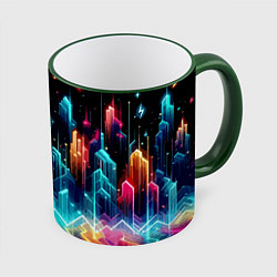 Кружка 3D Neon fantastic metropolis - vaporwave, цвет: 3D-зеленый кант