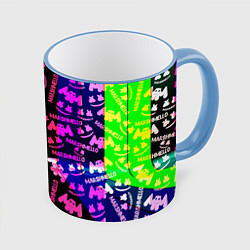 Кружка 3D Marshmello pattern neon steel, цвет: 3D-небесно-голубой кант