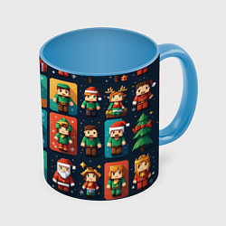 Кружка 3D Minecraft с новогодний паттерн, цвет: 3D-белый + небесно-голубой
