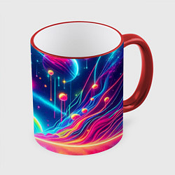Кружка 3D Неоновый космос - нейроарт фантазия, цвет: 3D-красный кант