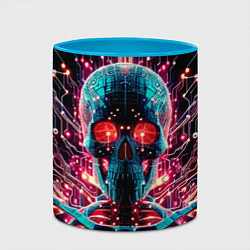 Кружка 3D Neon cyber skull - ai art fantasy, цвет: 3D-белый + небесно-голубой — фото 2